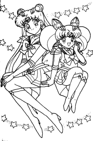 Usagi Tsukino And Sailor Chibi Moon Coloring Page